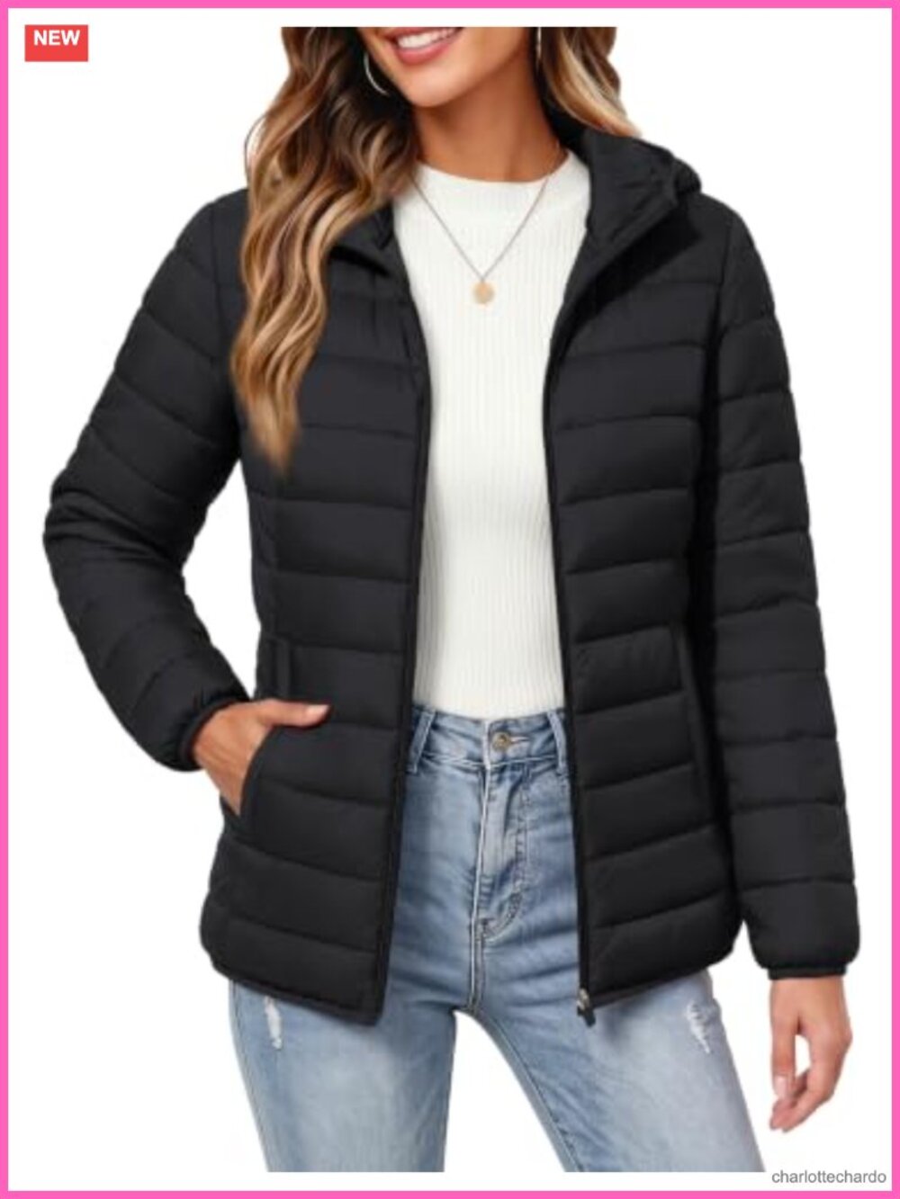 Womens Puffer Jacket with Hood Quilted Lightweight Packable Coat